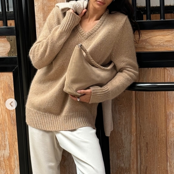 NWT Jenni Kayne Cashmere Kate V-Neck Sweater Small-Medium Caramel Tan Oversized - Picture 12 of 14